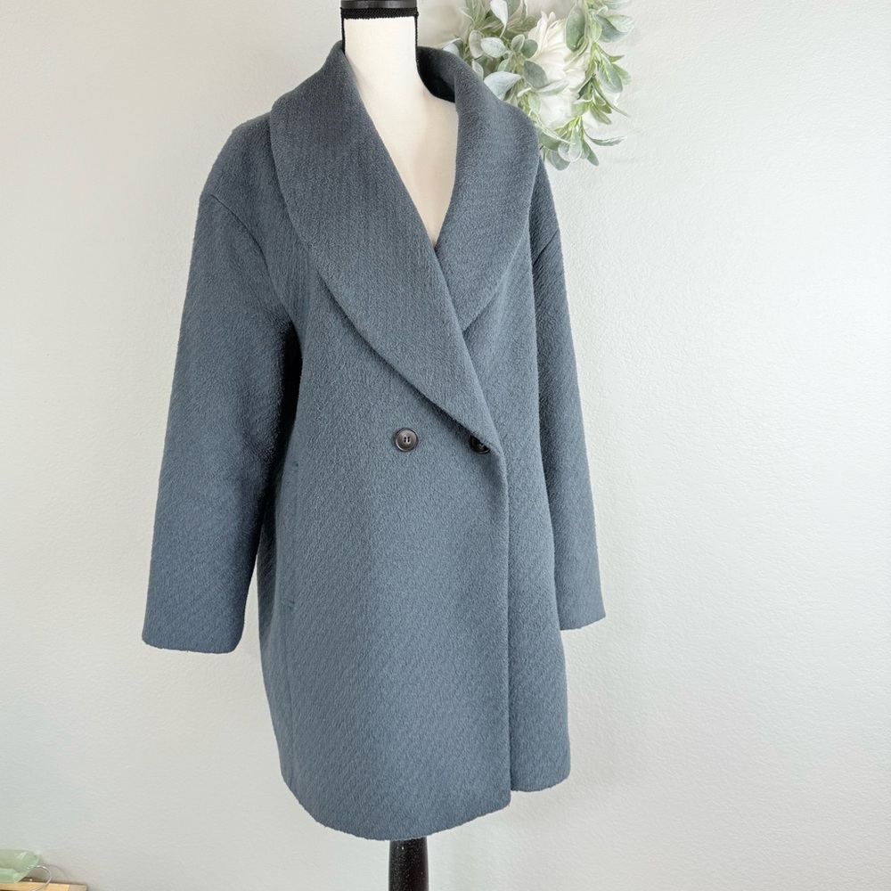 Avec Les Filles Shawl Collar Coat in Steel Wool Grey Slate Blue Peacoat